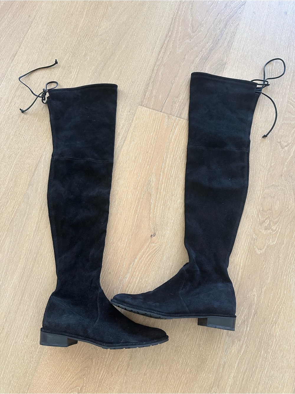 Stuart Weitzman Black Suede Boots with Back Tie